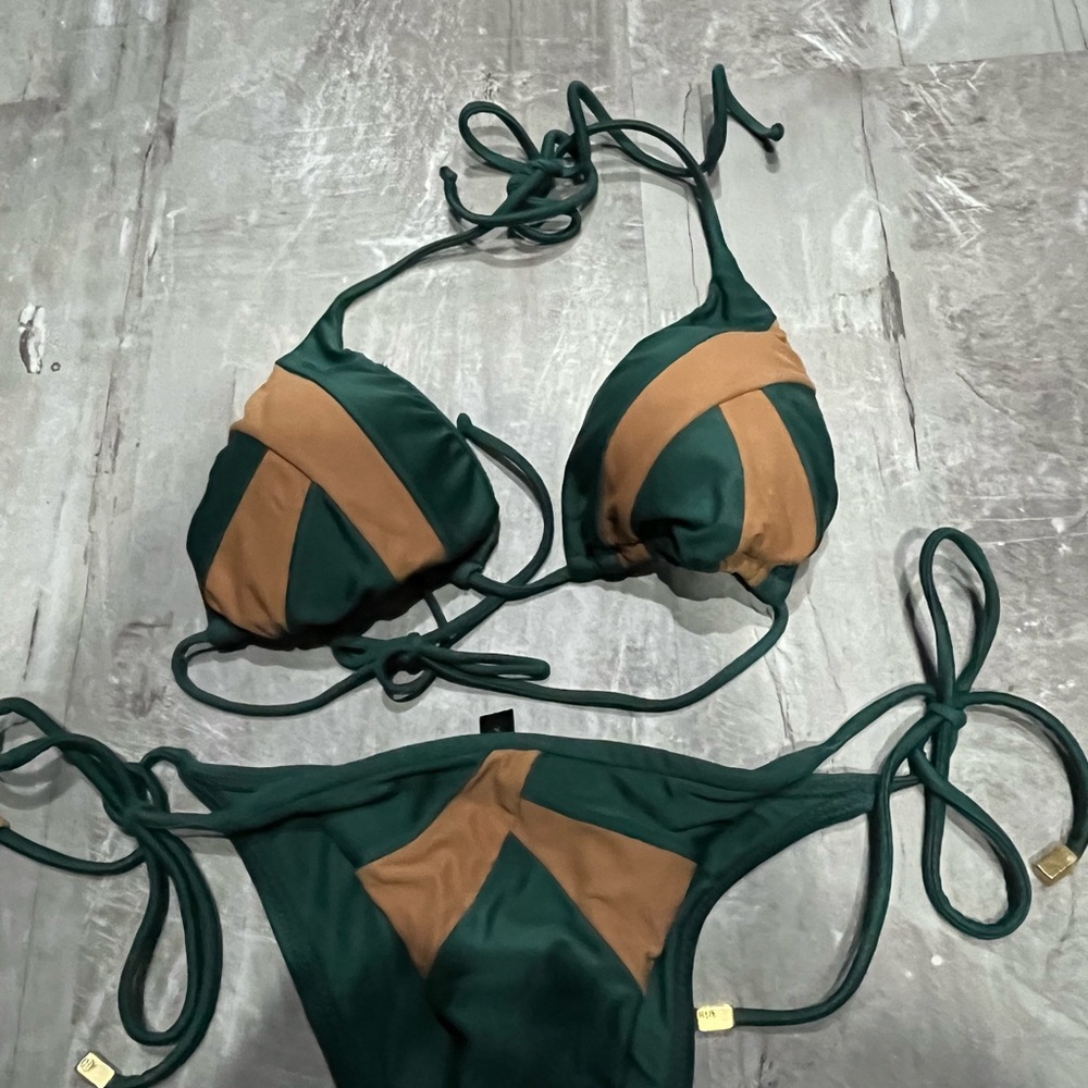 Green and Tan Bikini Set